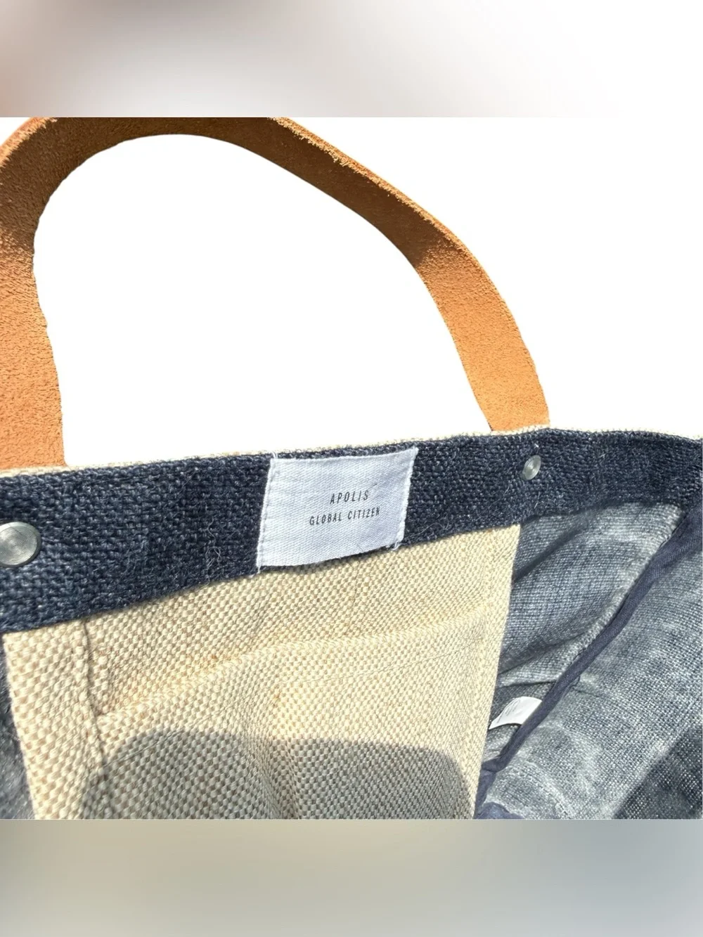 Apolis The Breakers Palm Beach Navy Jute Leather Tote Coastal Resort Beach Bag